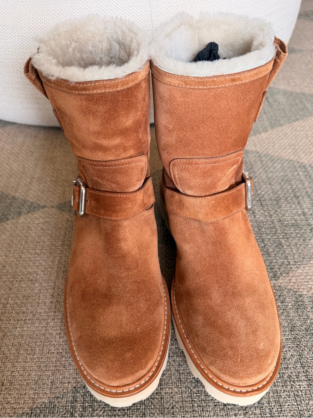 Jimmy Choo Chestnut Suede Fur Trim Moto Boots Size 41